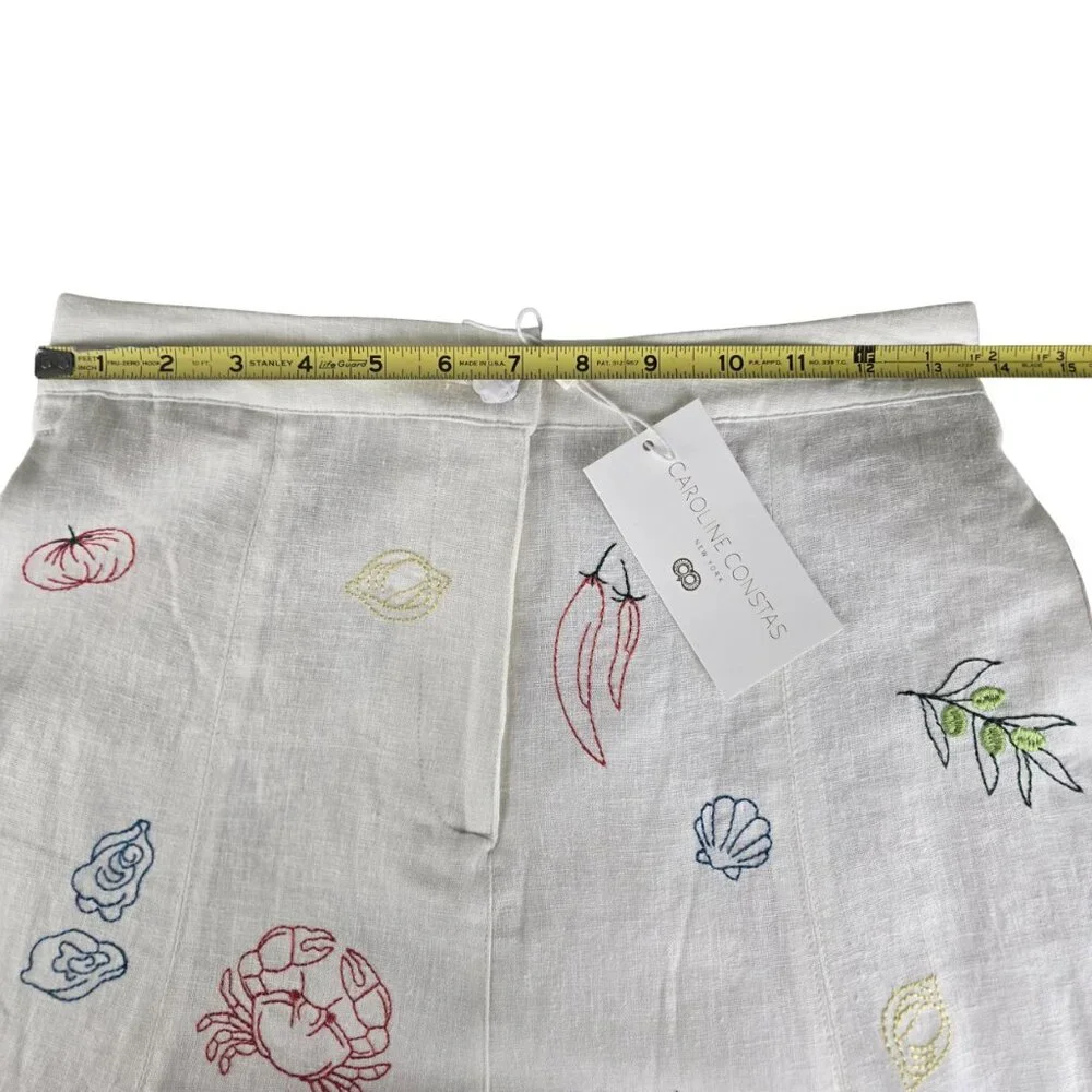 Caroline Constas Embroidered Off White Linen Blend Skirt 4 Maxi Length NEW - Picture 9 of 12